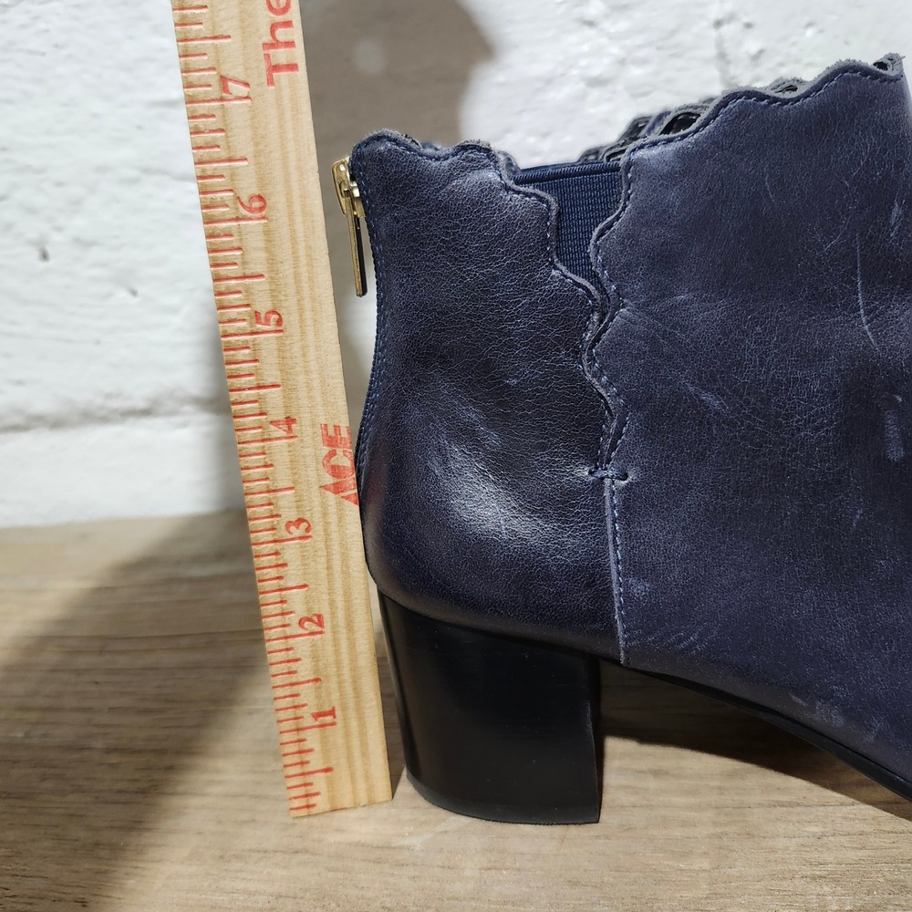 Lands End Navy Blue Leather Scalloped Ankle Boots Block Heel Womens 8B 487594‎ - Picture 4 of 9